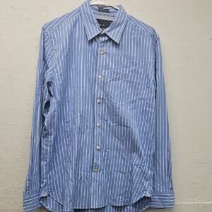 Men's American Eagle Button Shirt. Blue With White Stripes. Athletic Fit. Medium